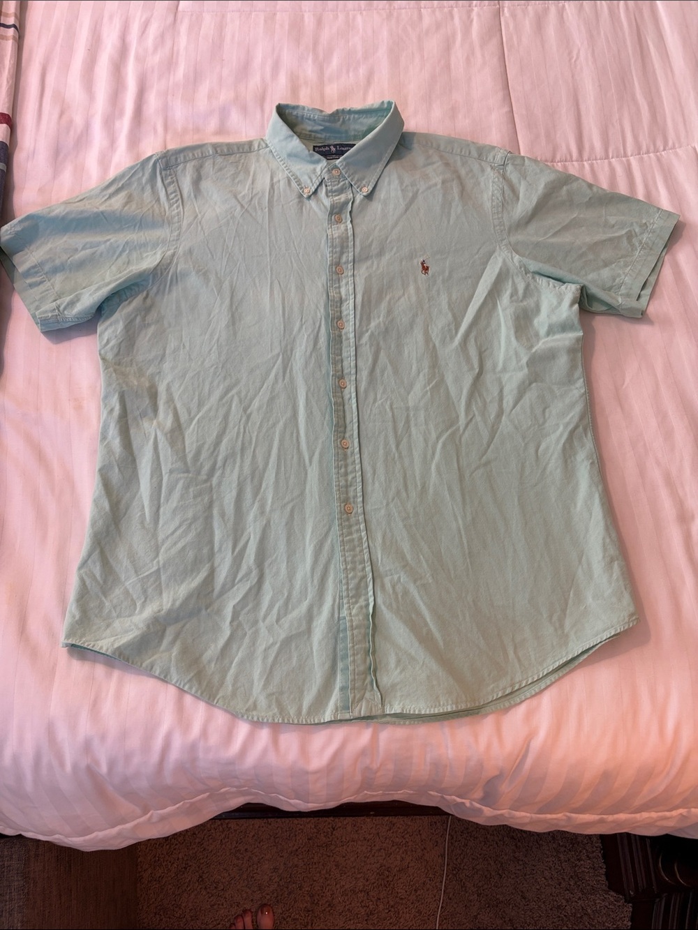 Ralph Lauren Mint Green Short-Sleeve Button-Down Oxford Shirt